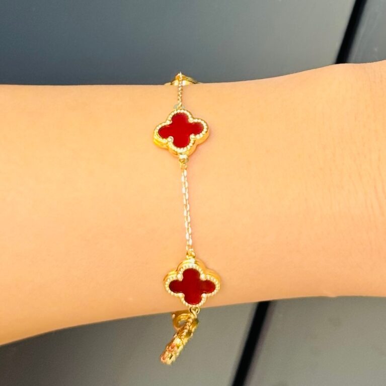 14 Ayar Altın Bordo Akik Taşlı Bileklik