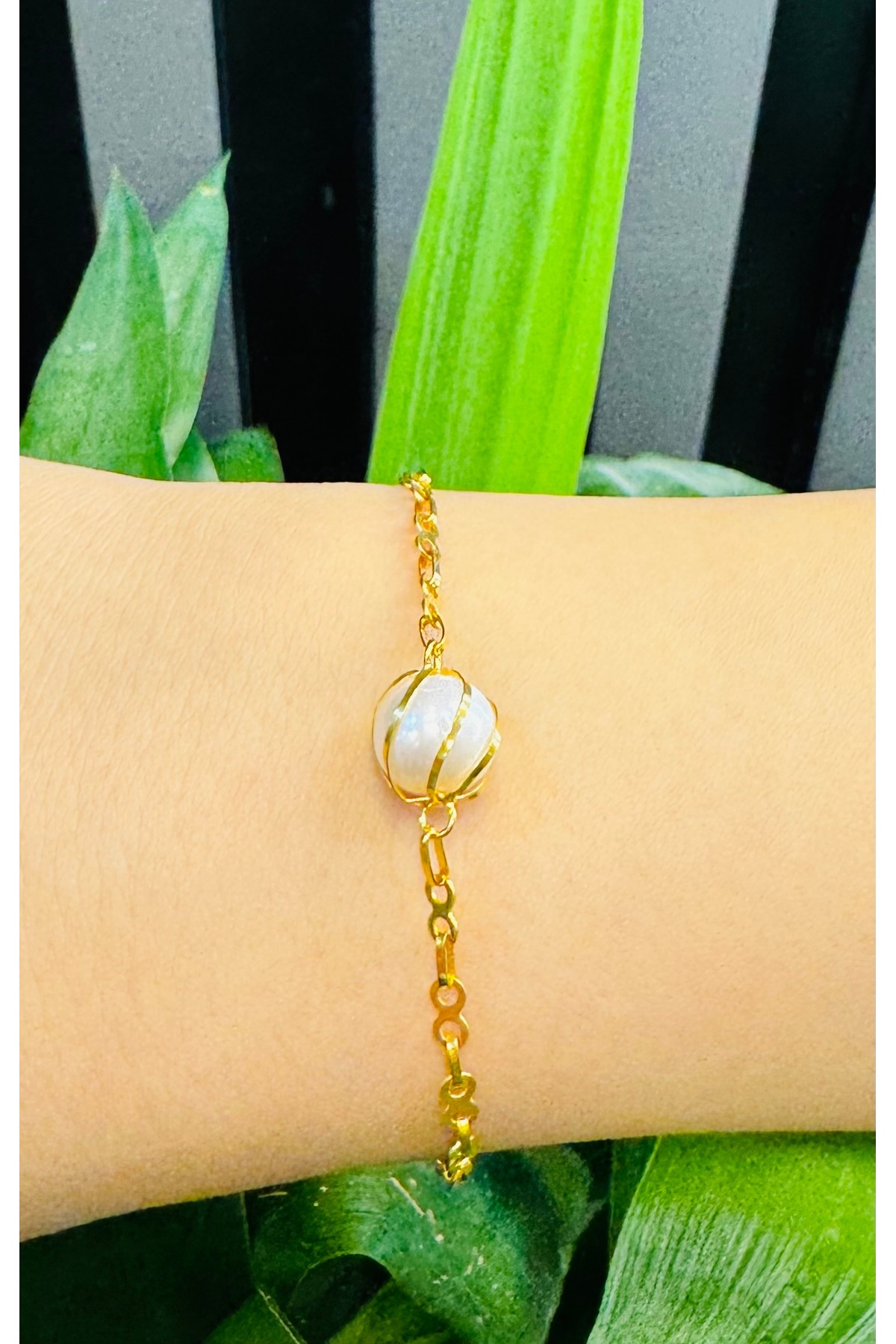 14 Ayar Altın Kafesli İnci Bileklik