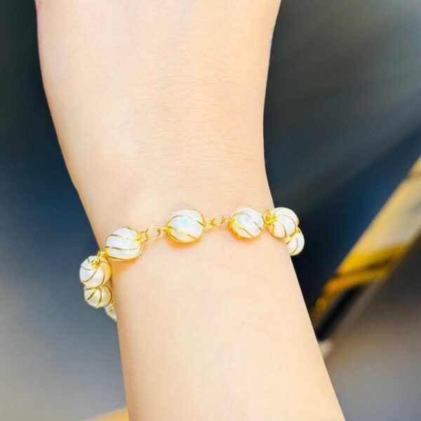 14 Ayar Altın Mardin El İşi İnci Taşlı Kafesli Bileklik