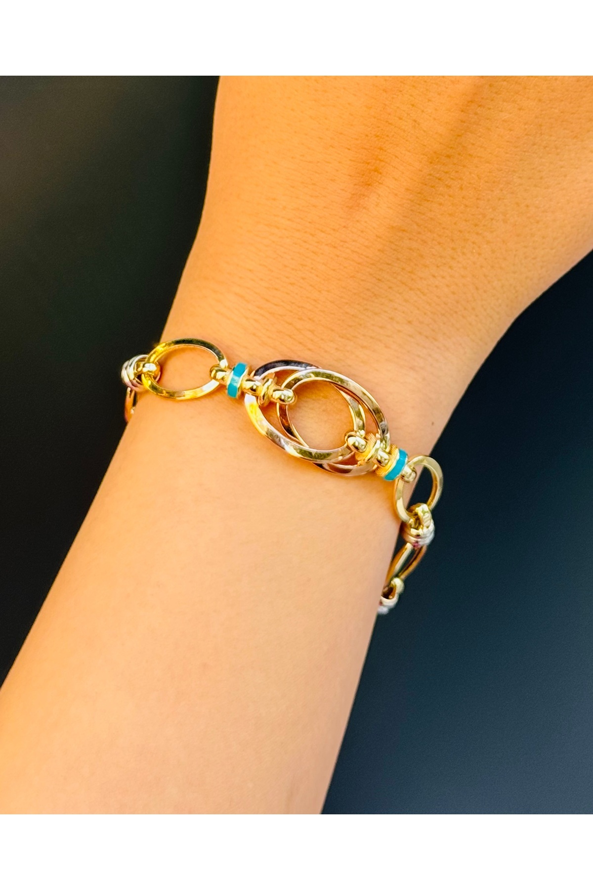 14 Ayar Altın Mineli Oval Sarmaşık Bileklik