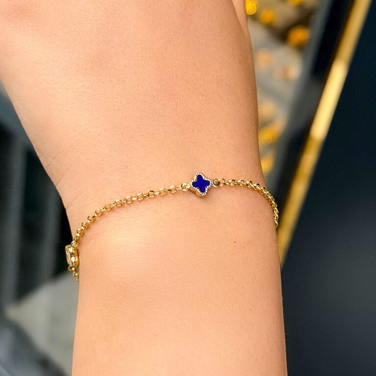 14 Ayar Altın Küçük Renkli Yonca Bileklik