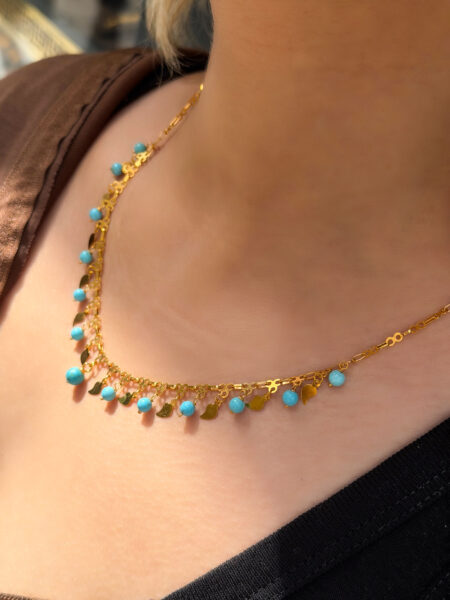 14 Ayar Altın Pullu Firuze Kolye