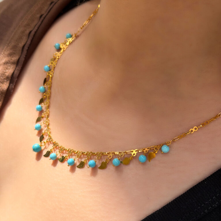 14 Ayar Altın Pullu Firuze Kolye