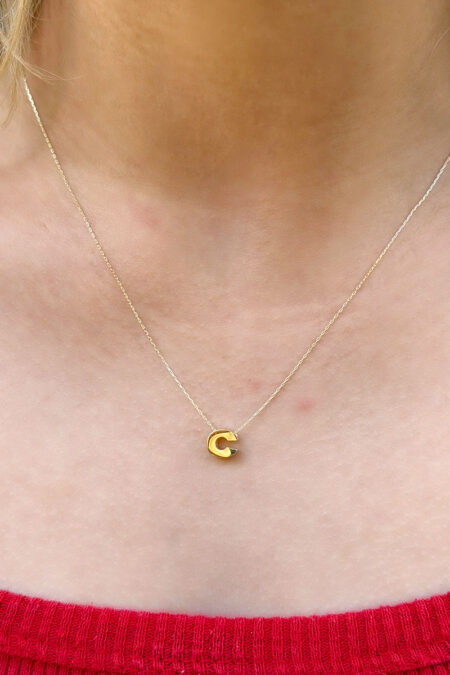 14 Ayar Altın 3 Boyutlu C Harfli Kolye