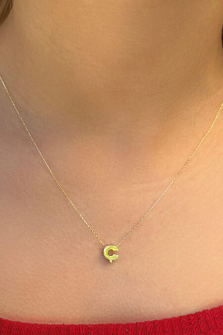 14 Ayar Altın 3 Boyutlu Ç Harfli Kolye