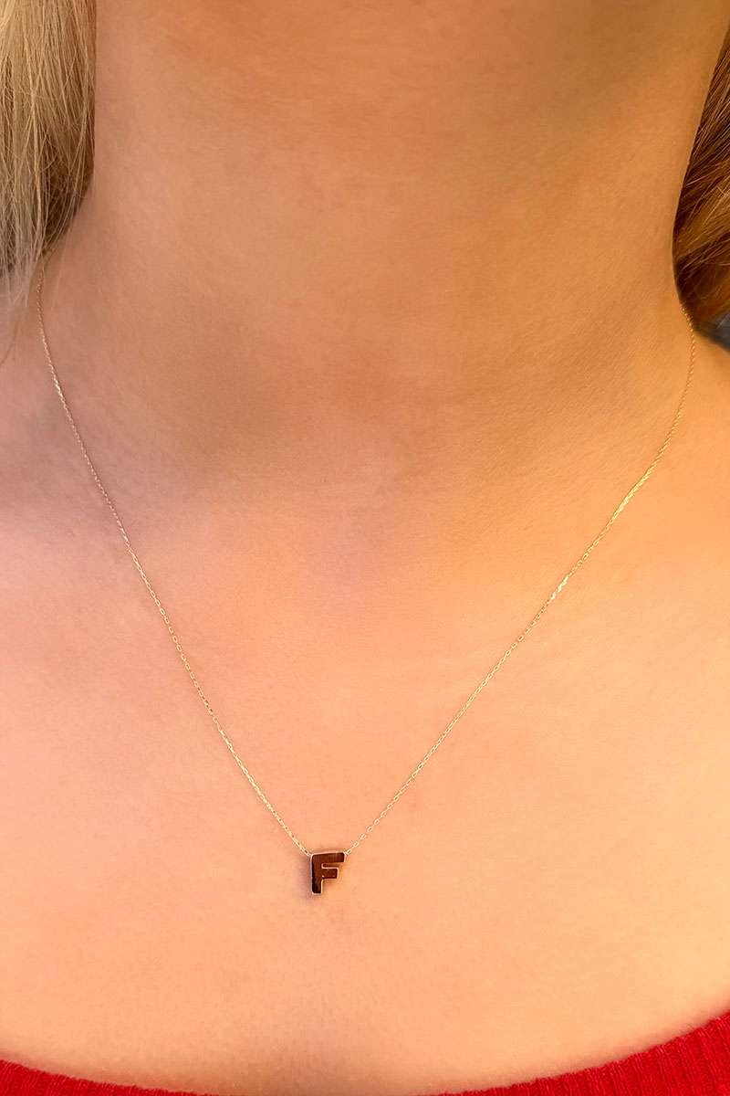 14 Ayar Altın 3 Boyutlu F Harfli Kolye