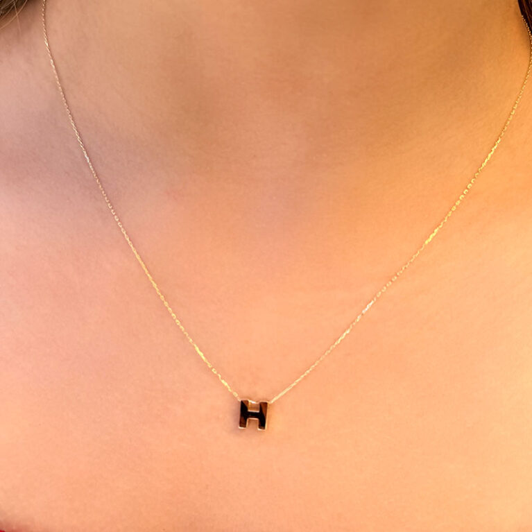 14 Ayar Altın 3 Boyutlu H Harfli Kolye