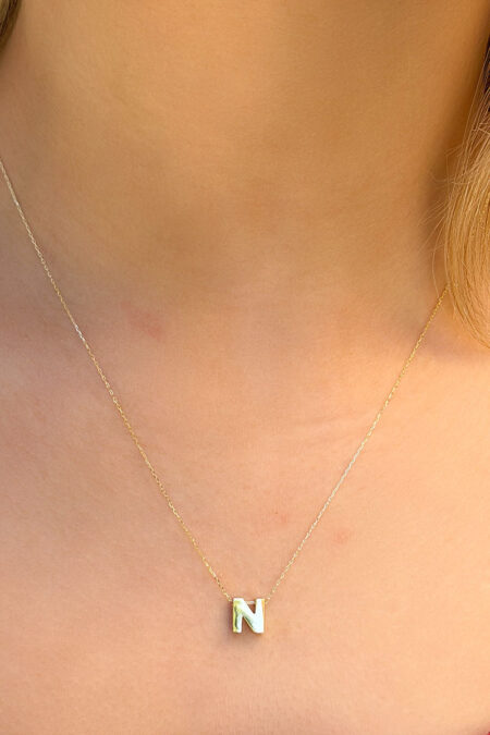 14 Ayar Altın 3 Boyutlu N Harfli Kolye