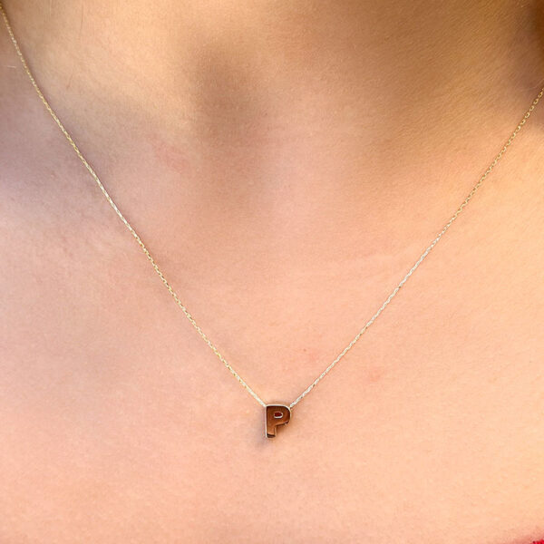 14 Ayar Altın 3 Boyutlu P Harfli Kolye