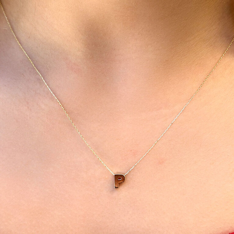 14 Ayar Altın 3 Boyutlu P Harfli Kolye