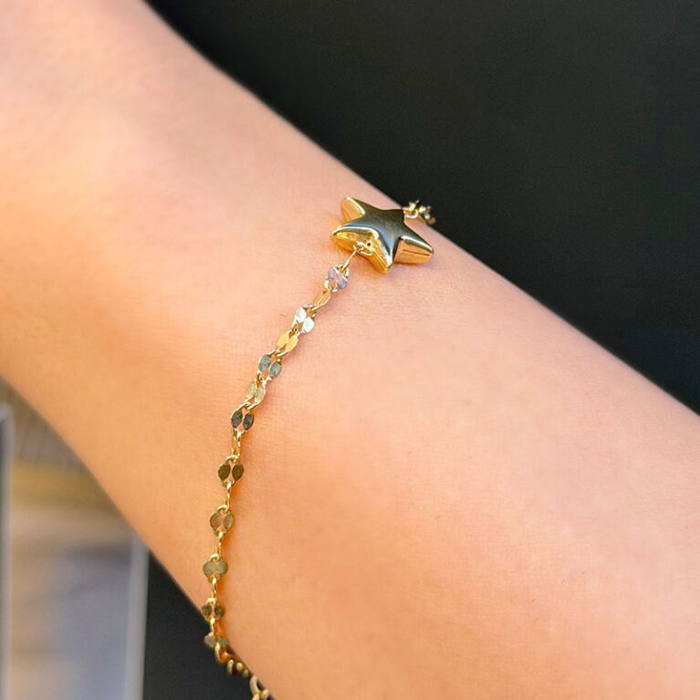 14 Ayar Altın Aynalı Balon Yıldız Bileklik