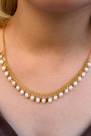 14 Ayar Altın Mardin El İşi İncili Kolye