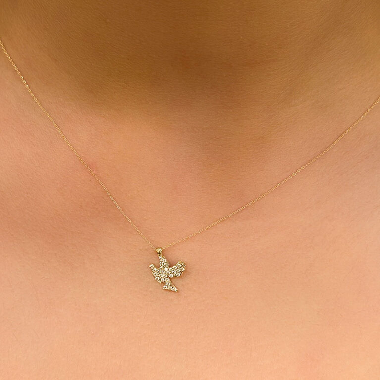 14 Ayar Altın Kuş Tasarımlı Kolye