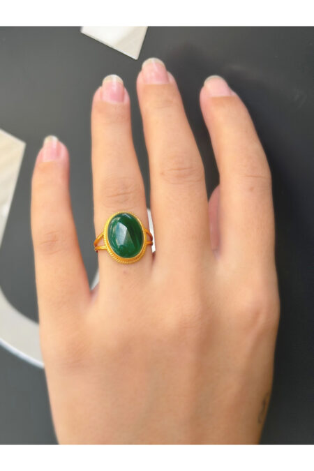 14 Ayar Altın Oval Zümrüt Taşlı Yüzük