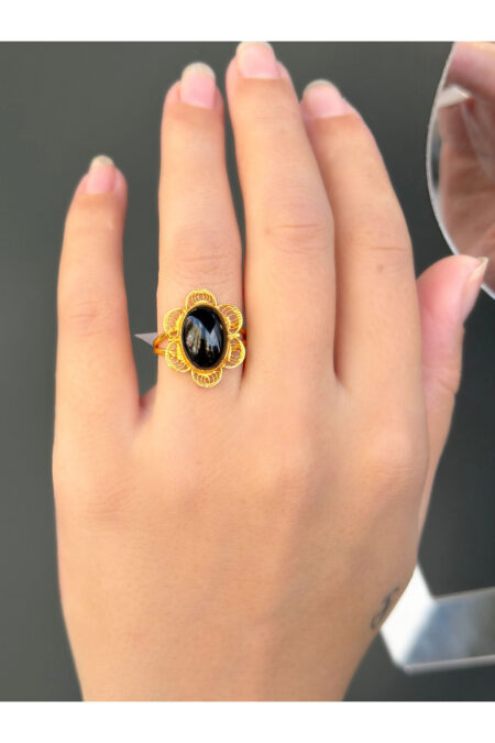 14 Ayar Altın Telkari Onix Taşlı Yüzük