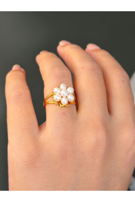 14 Ayar Altın İncili Papatya Yüzük