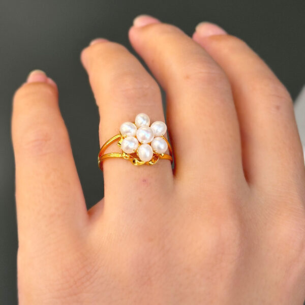 14 Ayar Altın İncili Papatya Yüzük