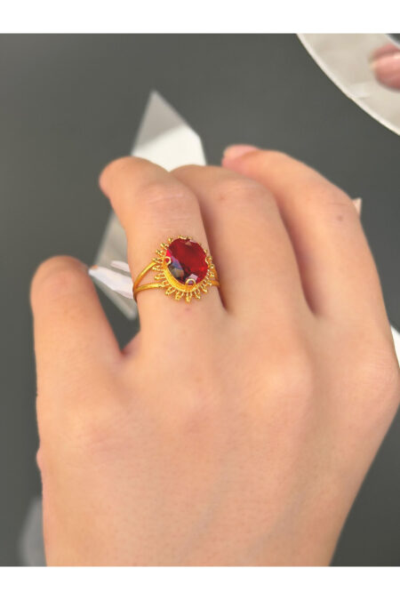 14 Ayar Altın Telkari Yakut Taşlı Yüzük