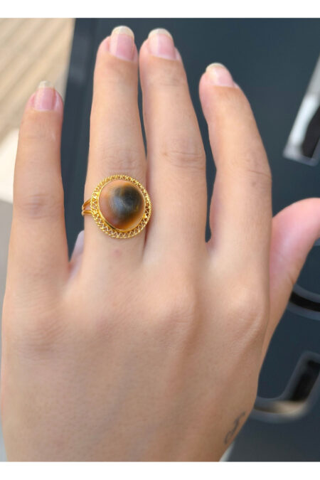 14 Ayar Altın Kaplan Gözü Taşlı Yüzük