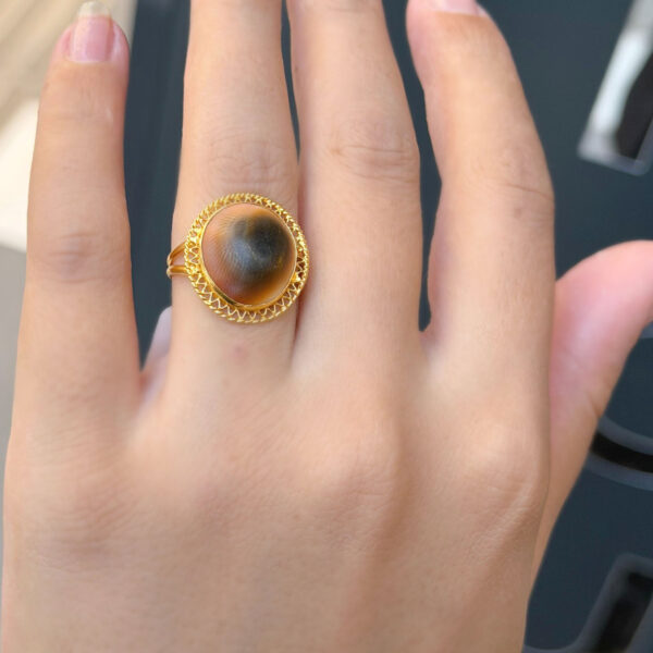 14 Ayar Altın Kaplan Gözü Taşlı Yüzük