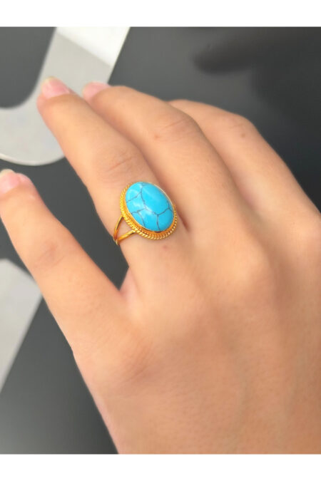 14 Ayar Altın Damarlı Firuze Taşlı Yüzük