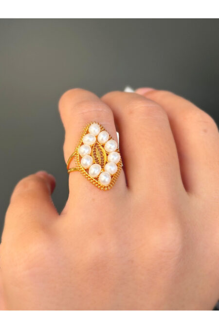 14 Ayar Altın İncili Kaburga Yüzük