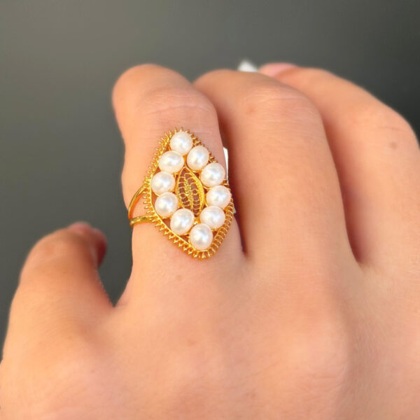 14 Ayar Altın İncili Kaburga Yüzük