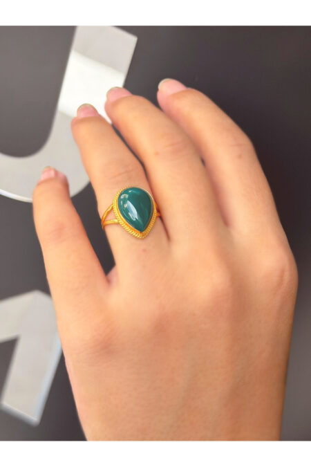 14 Ayar Altın Damla Zümrüt Taşlı Yüzük