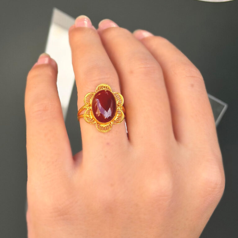 14 Ayar Altın Telkari Akik Taşlı Yüzük