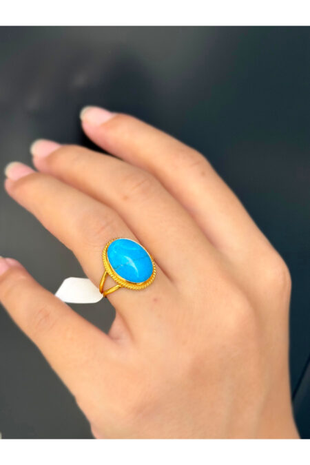 14 Ayar Altın Oval Firuze Taşlı Yüzük