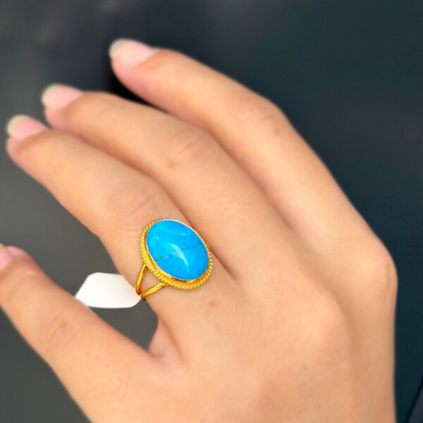 14 Ayar Altın Oval Firuze Taşlı Yüzük
