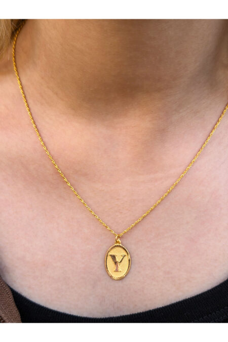 14 Ayar Altın Oval Y Harfli Kolye
