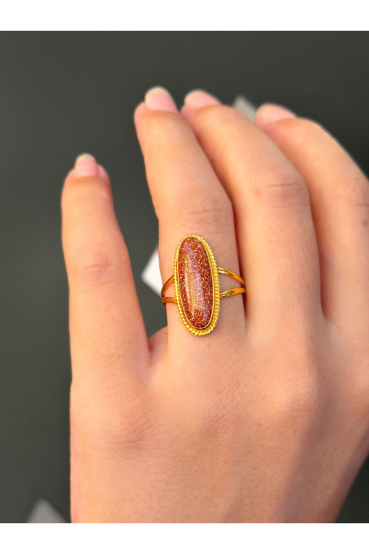 14 Ayar Altın Zemberek Simli Akik Taşlı Yüzük