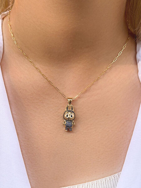 14 Ayar Altın Boncuklu Labubu Kolye