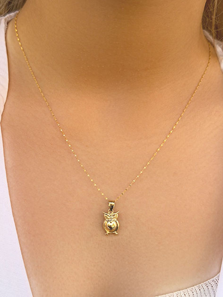 14 Ayar Altın Minik Baykuş Kolye