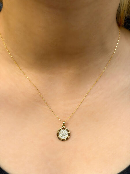 14 Ayar Altın Taşlı Daire Kolye