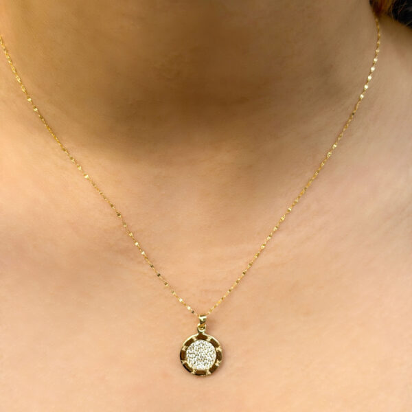 14 Ayar Altın Taşlı Daire Kolye