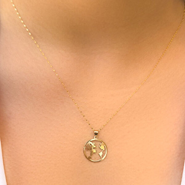 14 Ayar Altın Dünya Plaka Kolye