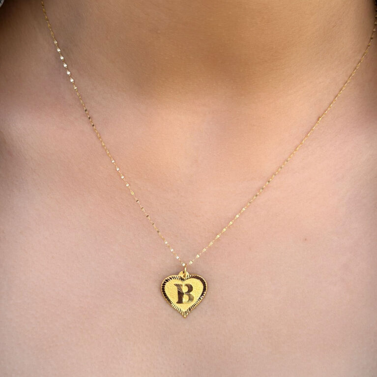 14 Ayar Altın B Harli Kalp Kolye