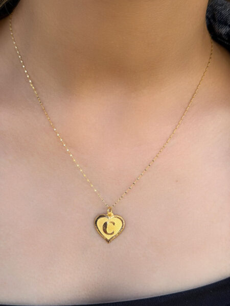 14 Ayar Altın C Harli Kalp Kolye