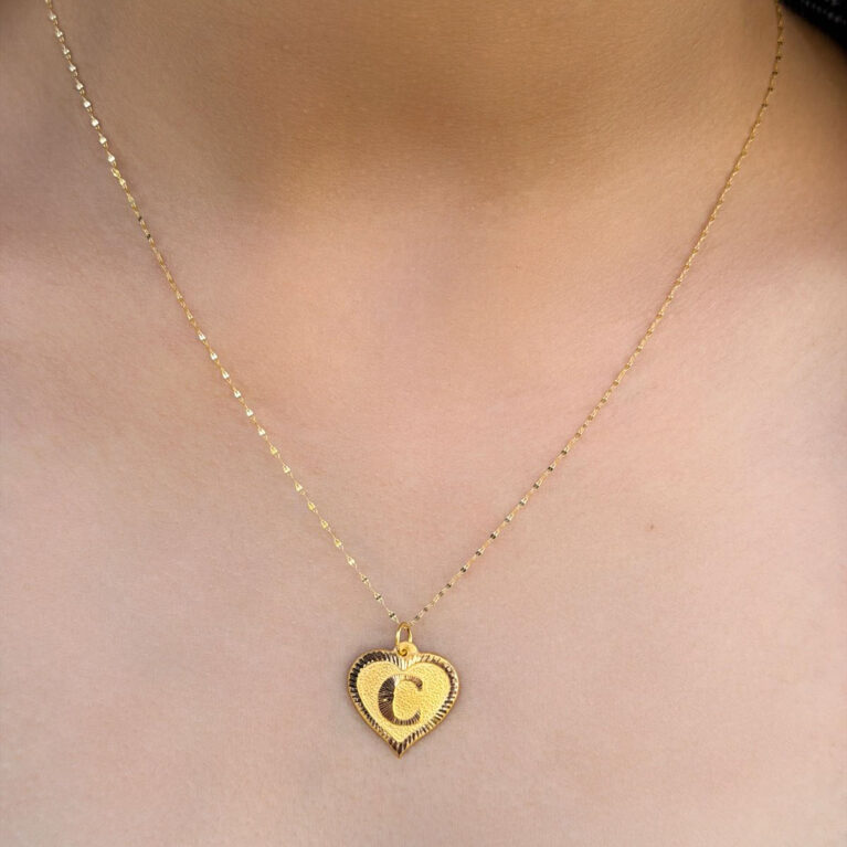 14 Ayar Altın C Harli Kalp Kolye