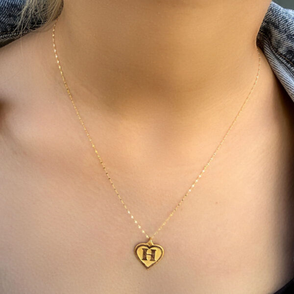 14 Ayar Altın H Harli Kalp Kolye