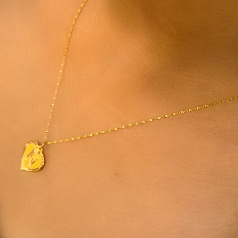 14 Ayar Altın N Harli Kalp Kolye