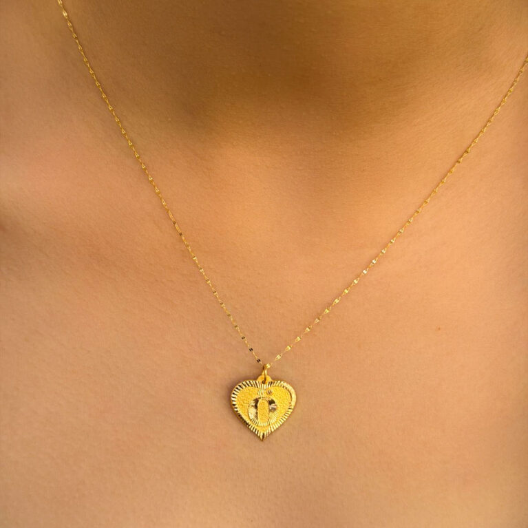 14 Ayar Altın Ö Harli Kalp Kolye