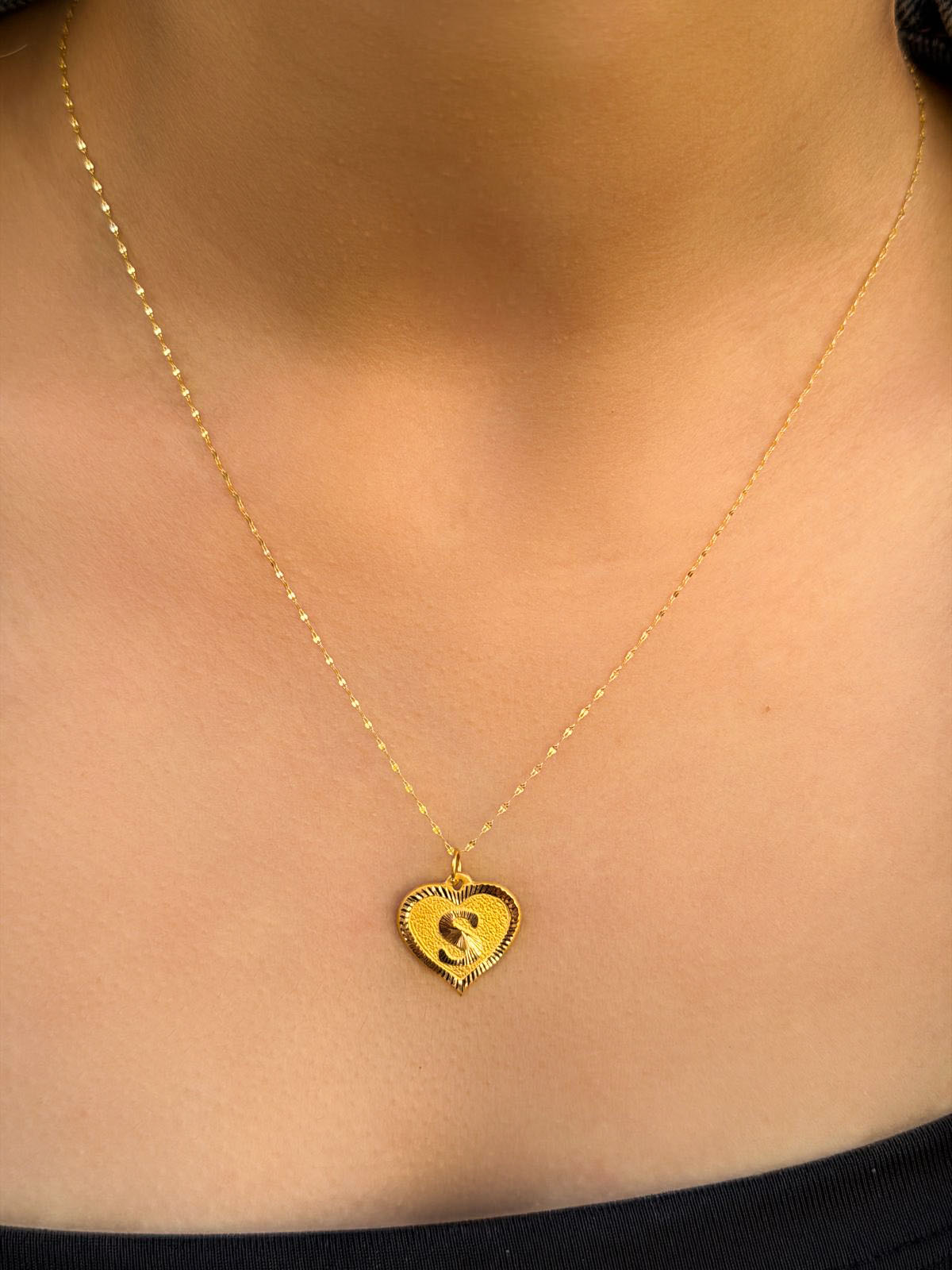 14 Ayar Altın S Harli Kalp Kolye