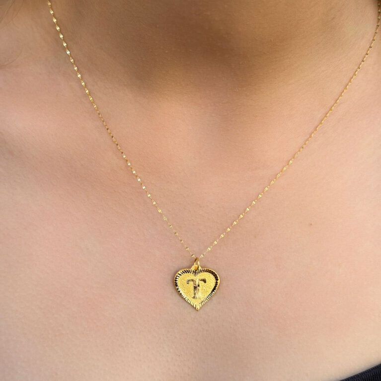 14 Ayar Altın T Harli Kalp Kolye