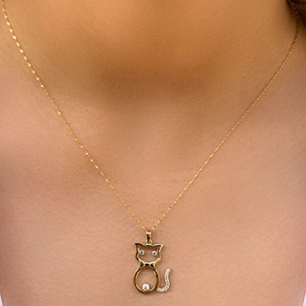 14 Ayar Altın Kedi Tasarımlı Kolye