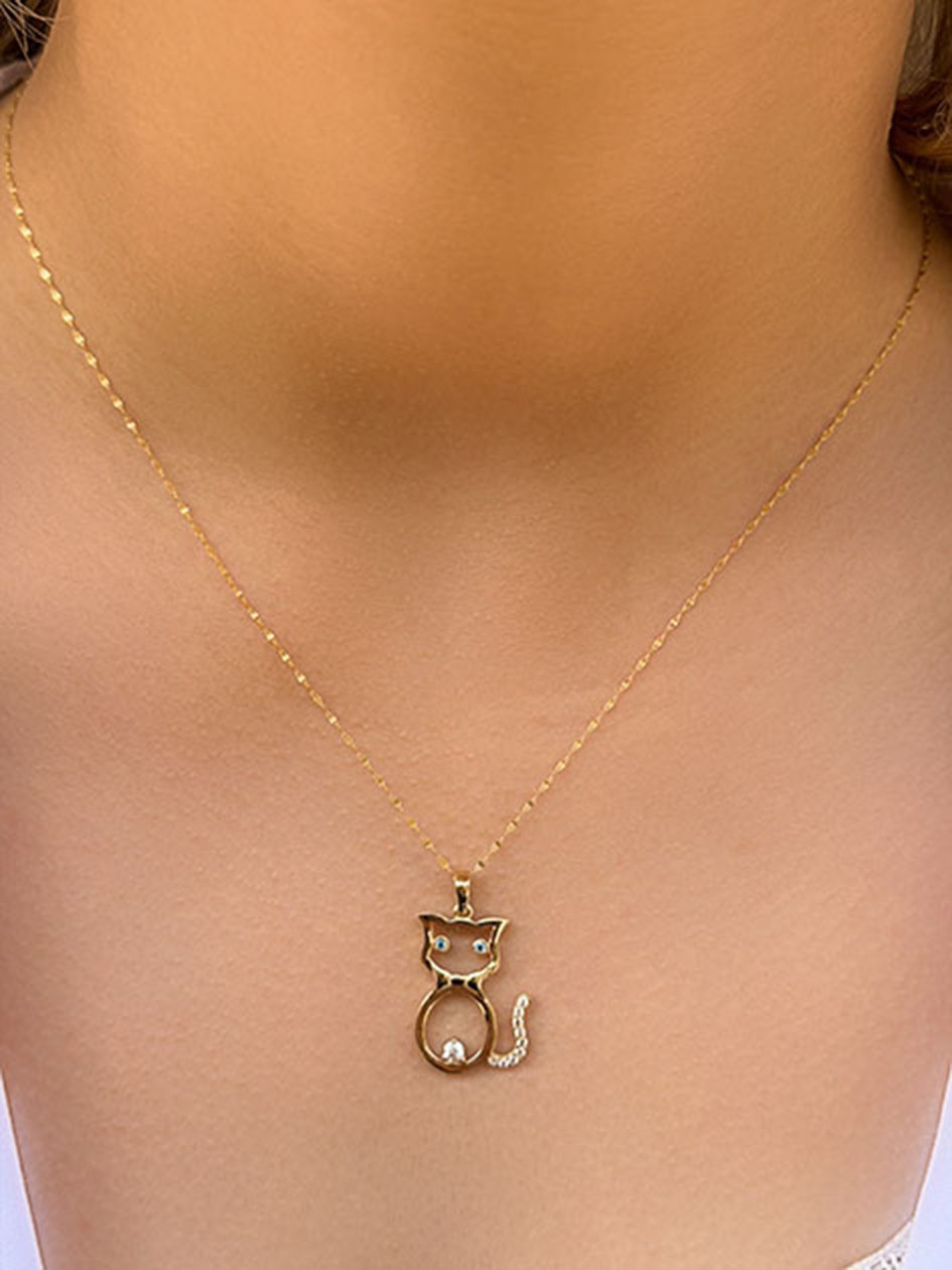 14 Ayar Altın Kedi Tasarımlı Kolye