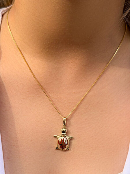 14 Ayar Altın Kırmızı Mineli Kaplunbağa Kolye