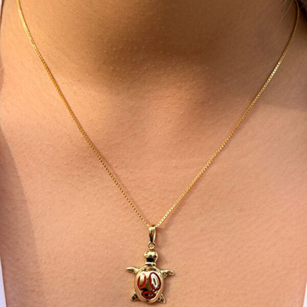 14 Ayar Altın Kırmızı Mineli Kaplunbağa Kolye